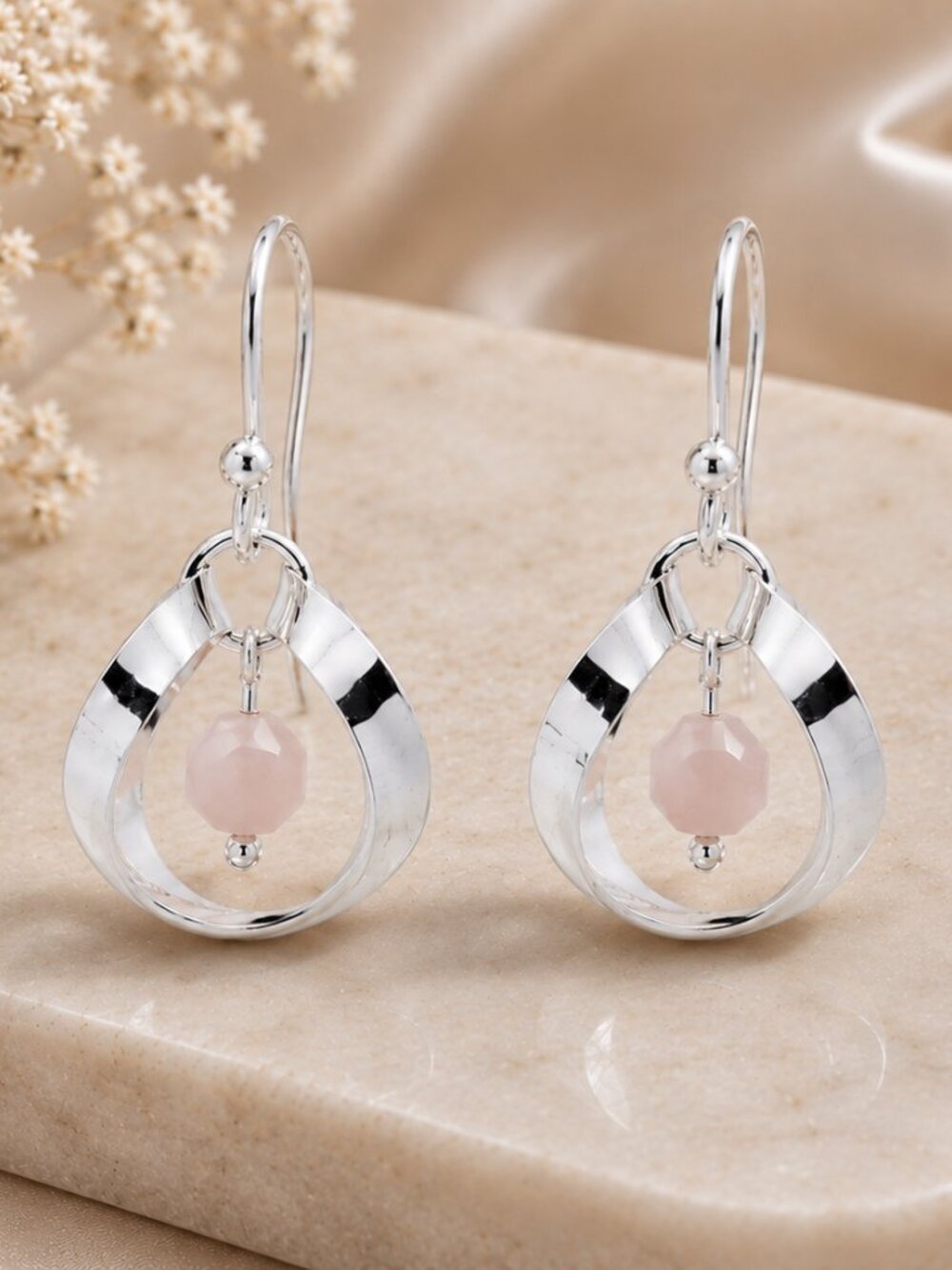 Mexican Sterling Silver .925 Teardrop Earrings with Pink Stone